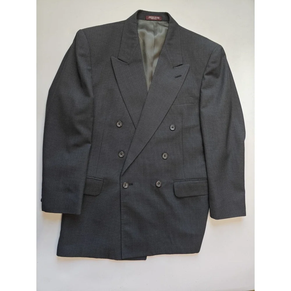 Evan Picone Mens Double Breasted Sports Coat 40R Gray Houndstooth USA Vintage